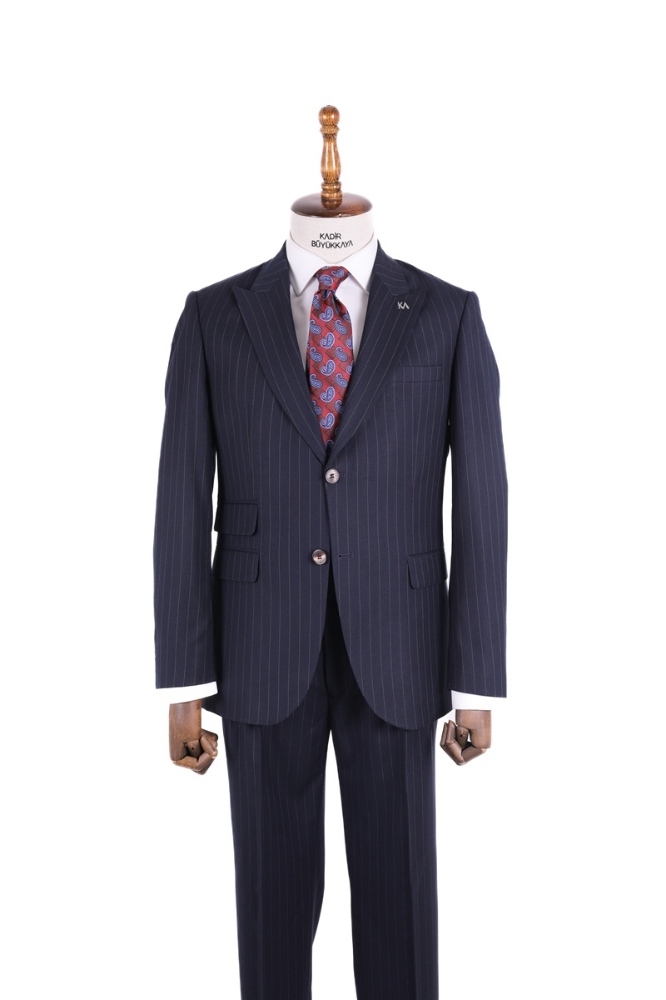 Pileli Takım Elbise - Lacivert