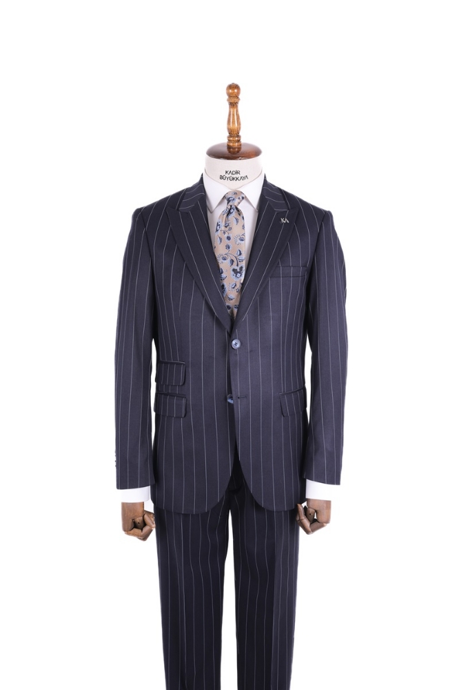 Pileli Takım Elbise - Lacivert