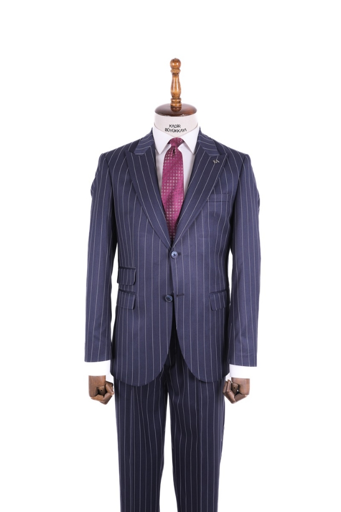 Pileli Takım Elbise - Lacivert