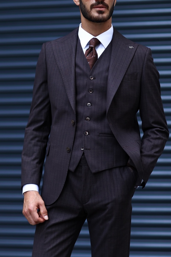 Yelekli Takım Elbise - Acı Kahve