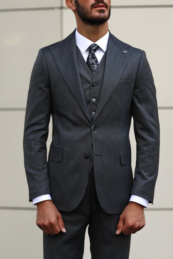 Yelekli Takım Elbise - Antrasit