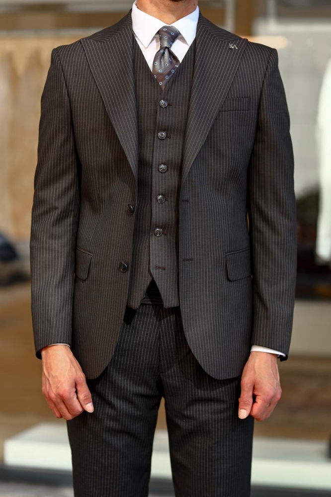 Yelekli Takım Elbise - Kahverengi