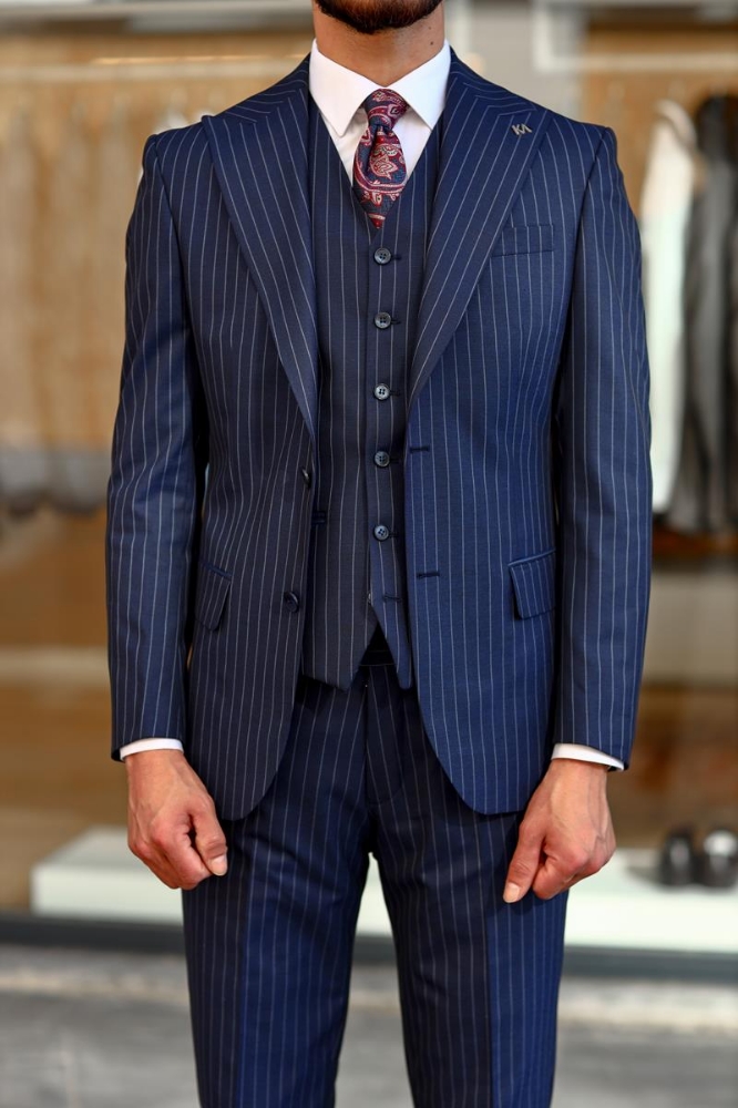 Yelekli Takım Elbise - Açık Lacivert