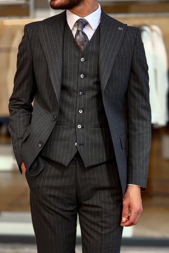 Yelekli Takım Elbise - Füme