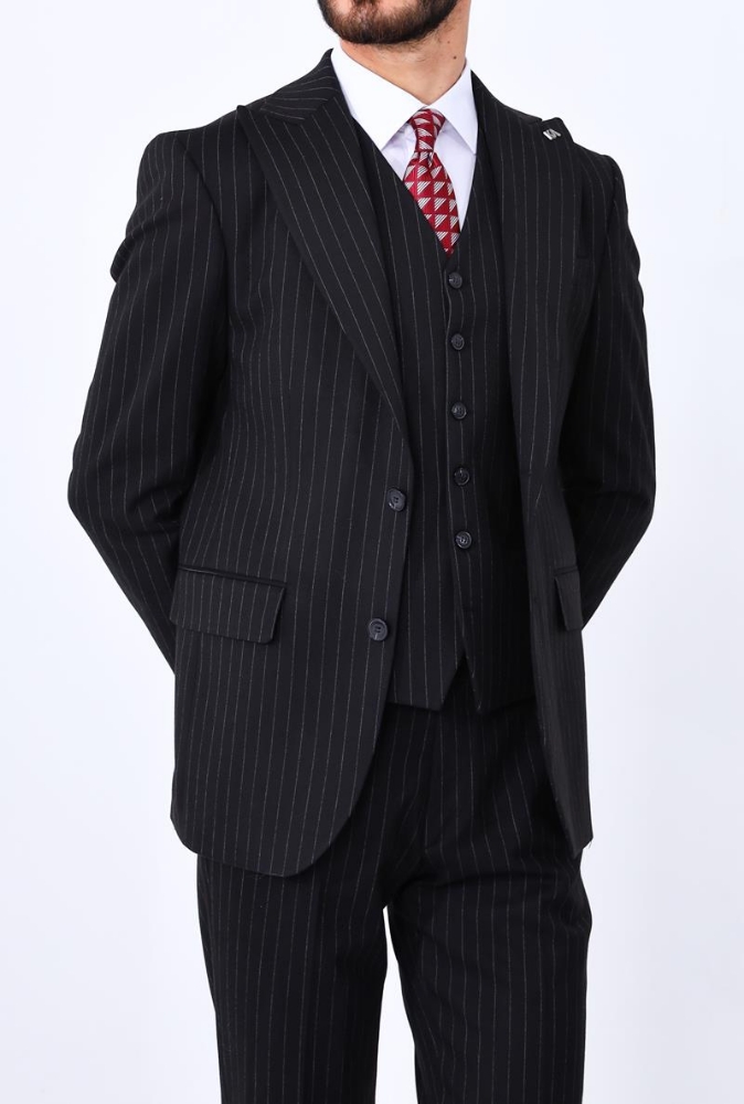 Yelekli Takım Elbise - Siyah