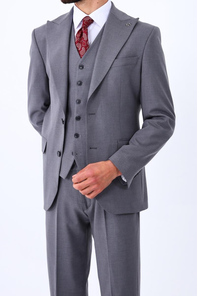 Yelekli Takım Elbise - Koyu Gri