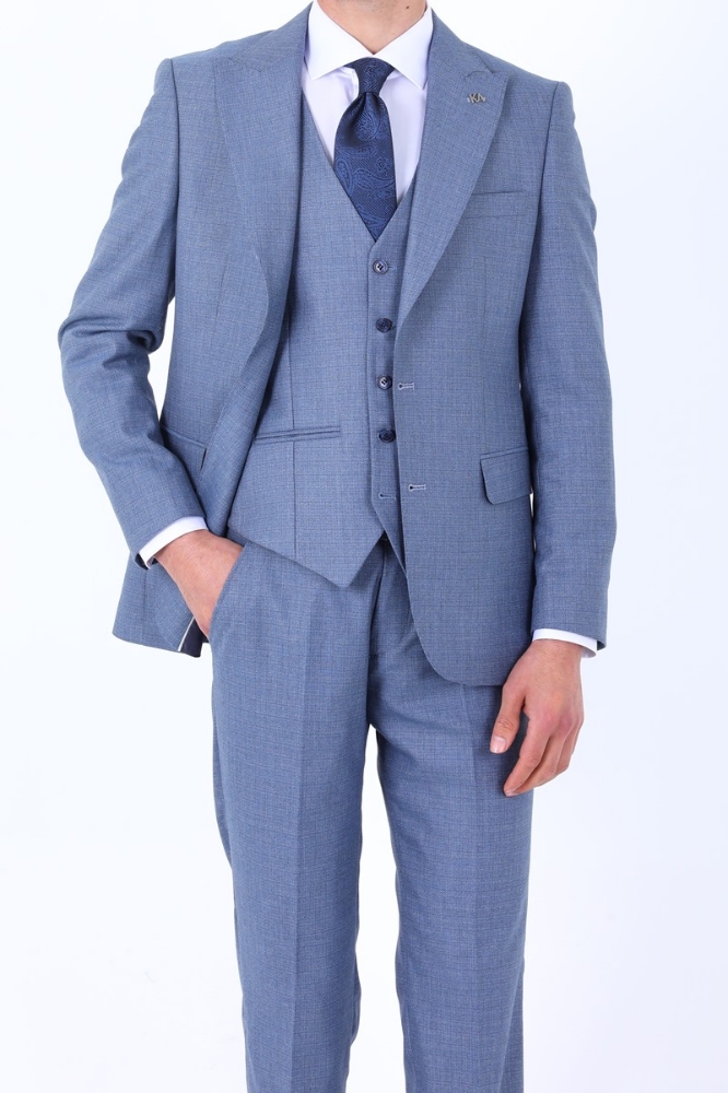 Yelekli Takım Elbise - Açık Lacivert