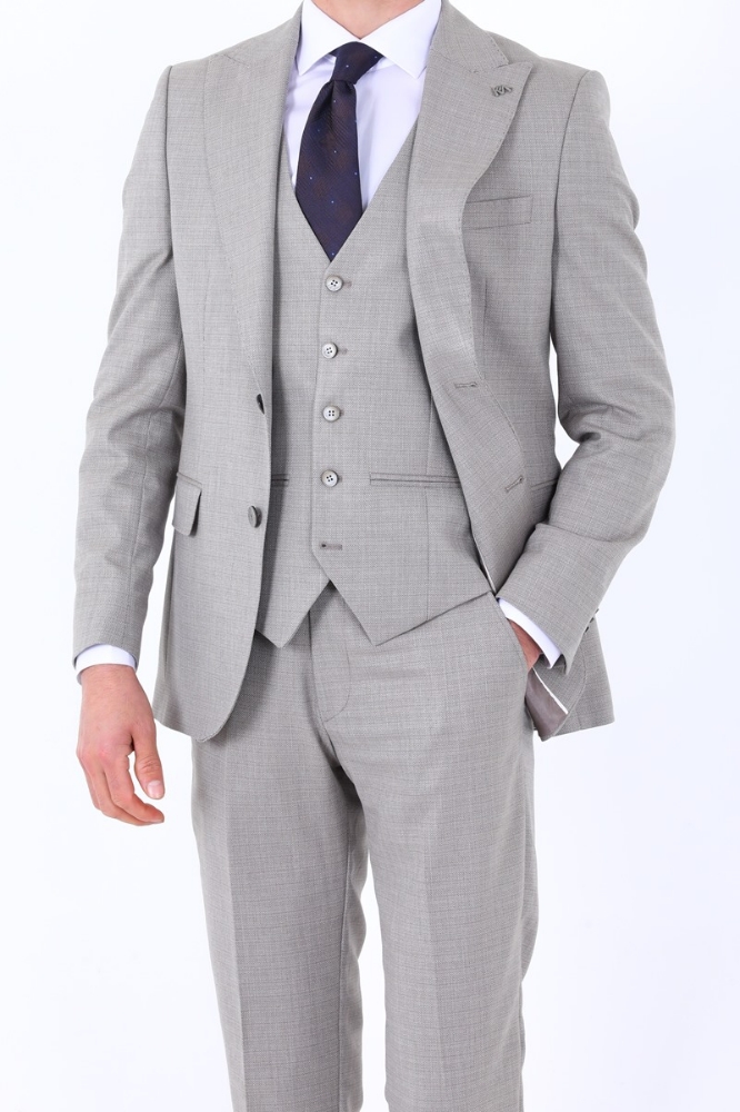 Yelekli Takım Elbise - Bej