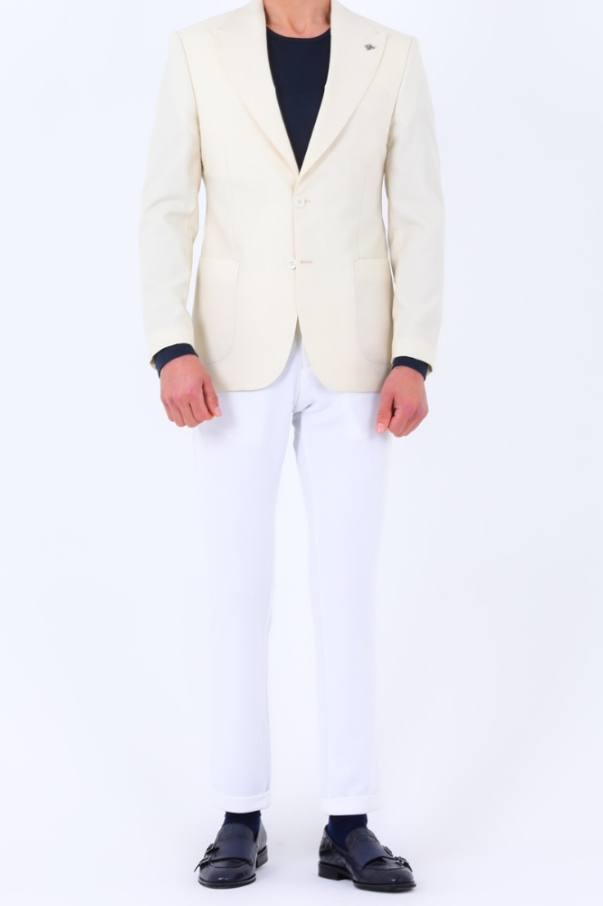 Slim Fit Ceket - Ekru