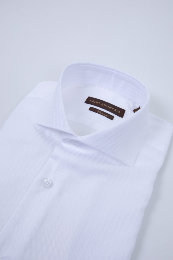 İtalyan Yaka Gömlek - Beyaz-balık Sırtı