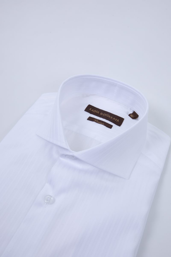 İtalyan Yaka Gömlek - Beyaz-sık Çizgili