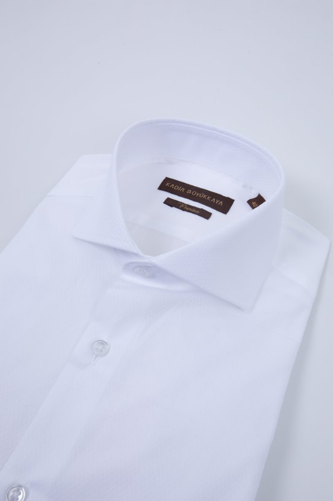 İtalyan Yaka Gömlek - Beyaz Baklava Desen