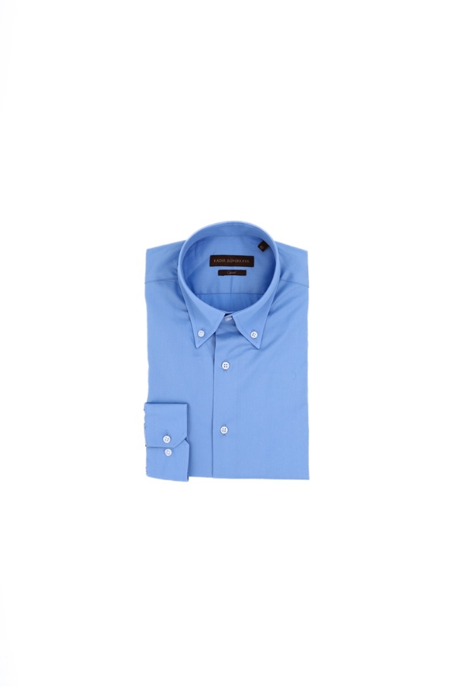 Yaka Düğmeli Gömlek - Mavi