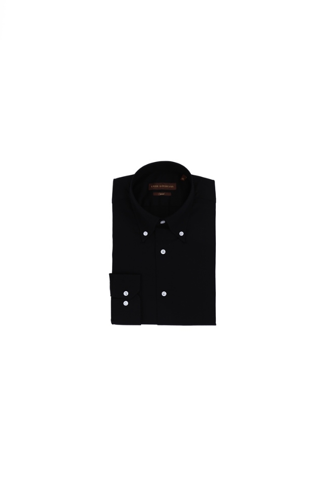 Yaka Düğmeli Gömlek - Siyah