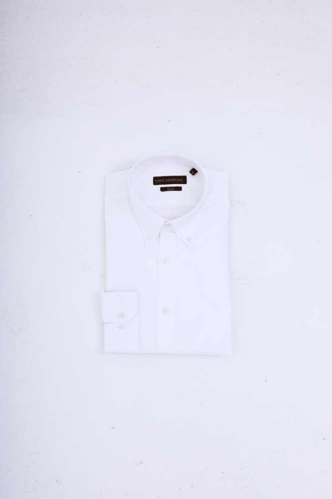 Yaka Düğmeli Gömlek - Beyaz